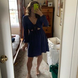 Roxy Tie Front Bubble Sleeve Mini Dress